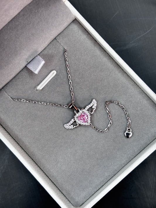 Pink Winged Heart Necklace